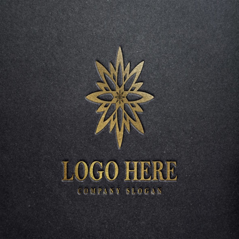 فایل موکاپ لوگوی هنری طلایی روی کاغذ مشکی - Golden art logo mockup on black paper