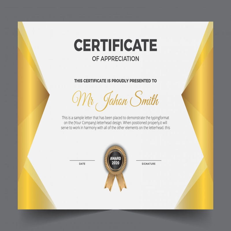 فایل الگوی گواهی موفقیت کلاسیک طلایی - Golden classic certificate of achievement template