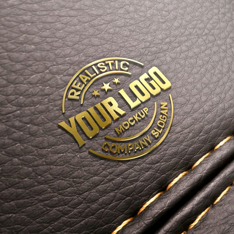 فایل موکاپ لوگوی طلایی روی چرم مشکی - Golden Logo Mockup on Black Leather