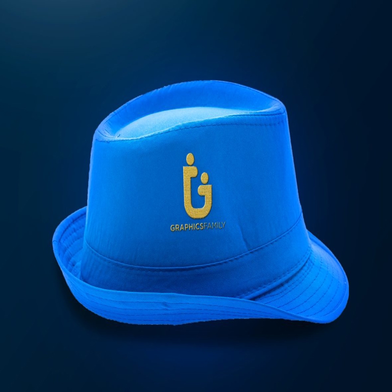 فایل موکاپ لوگوی طلایی روی کلاه آبی - Golden Logo Mockup on Blue Hat