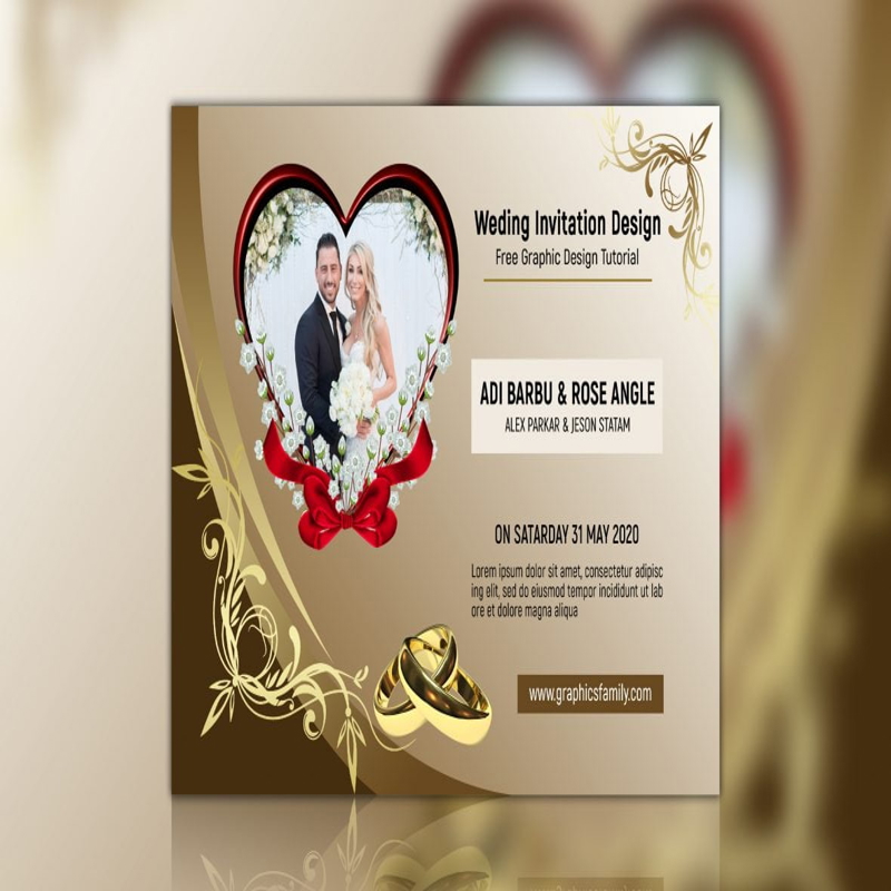 فایل الگوی فتوشاپ دعوت عروسی طلایی - Golden Wedding Invitation Photoshop Template