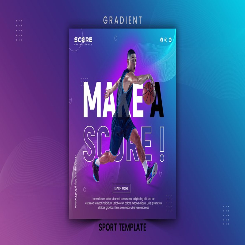 فایل قالب پست شبکه اجتماعی ورزشی گرادیان - Gradient sport social media post template