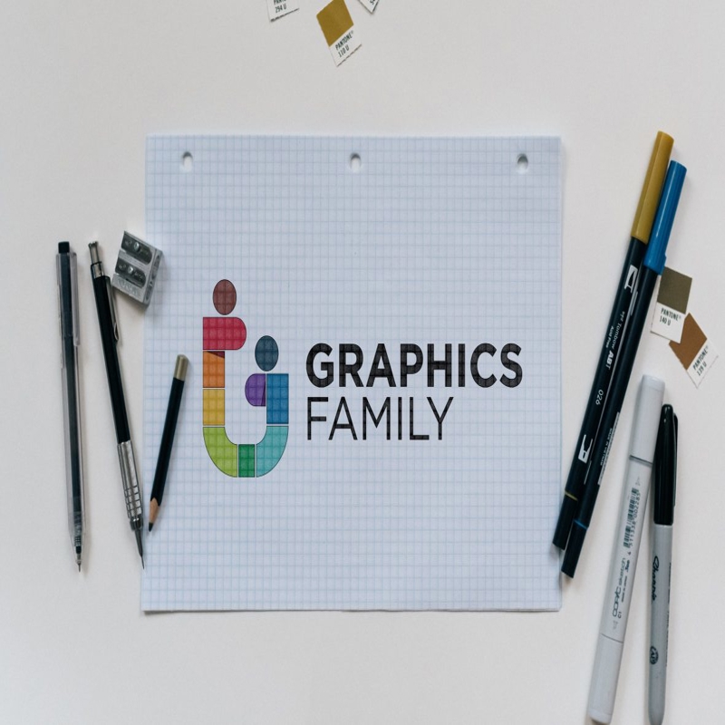 فایل موکاپ لوگو رنگی کاغذی شبکه‌ای - Grid Paper Colored Logo Mockup
