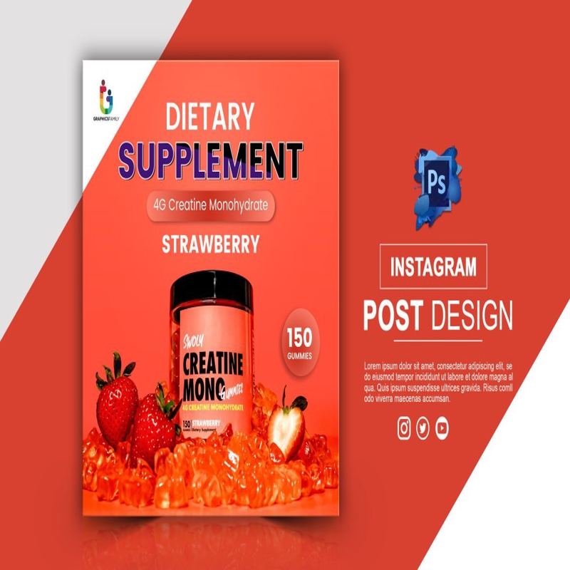 فایل طراحی بنر تبلیغاتی شبکه‌های اجتماعی مکمل‌های ورزشی - Gym Supplement Social Media Ad Banner Design