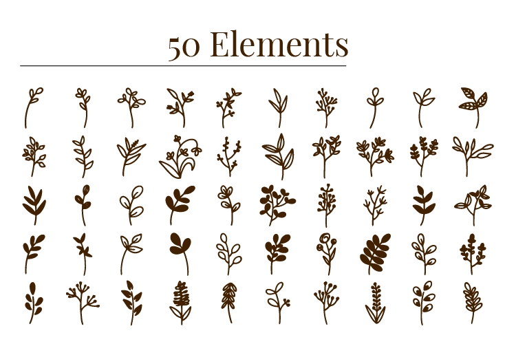 فایل وکتور عناصر تزئینی گلدار با دست کشیده شده - Hand drawn floral decorative elements vector