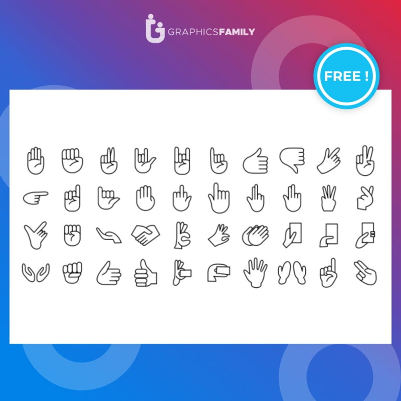فایل مجموعه آیکون‌های خطی با حرکات دست - Hand gestures line icon set