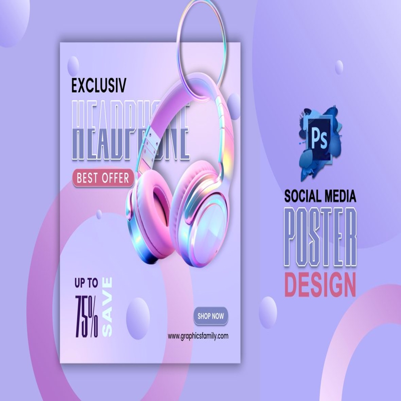 فایل طراحی قالب پست شبکه‌های اجتماعی و اینستاگرام هدفون - Headphone Social Media & Instagram Post Template Design