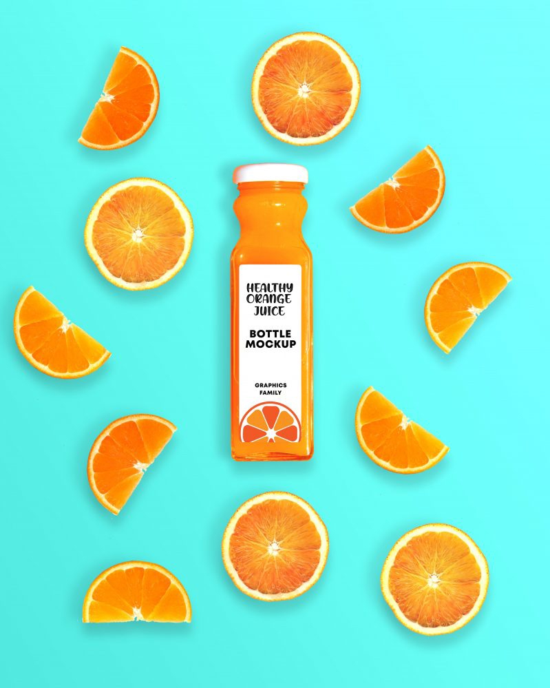 فایل ماکت بطری آب پرتقال سالم - Healthy Orange Juice Bottle Mockup