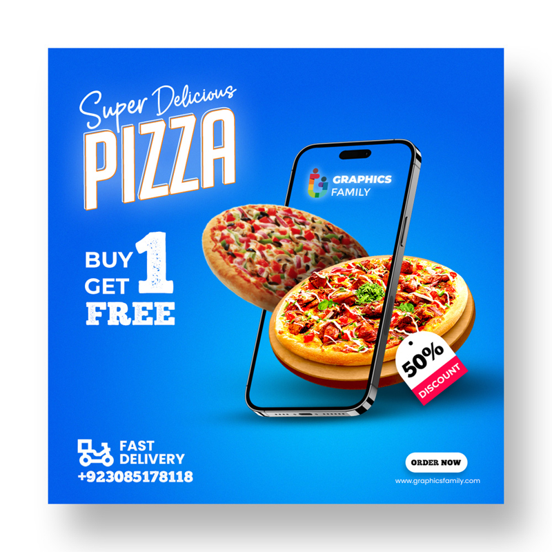 فایل طراحی پست شبکه‌های اجتماعی فروشگاه پیتزای داغ - Hot Pizza Shop Social Media Post Design