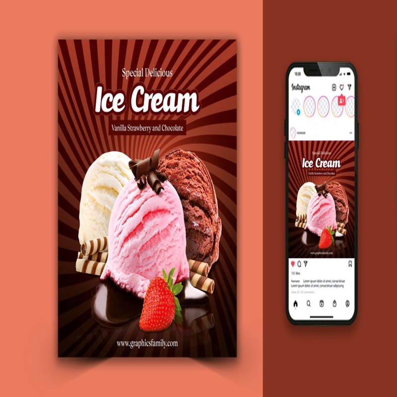 فایل طراحی پست شبکه‌های اجتماعی بستنی - Ice Cream Social Media Post Design