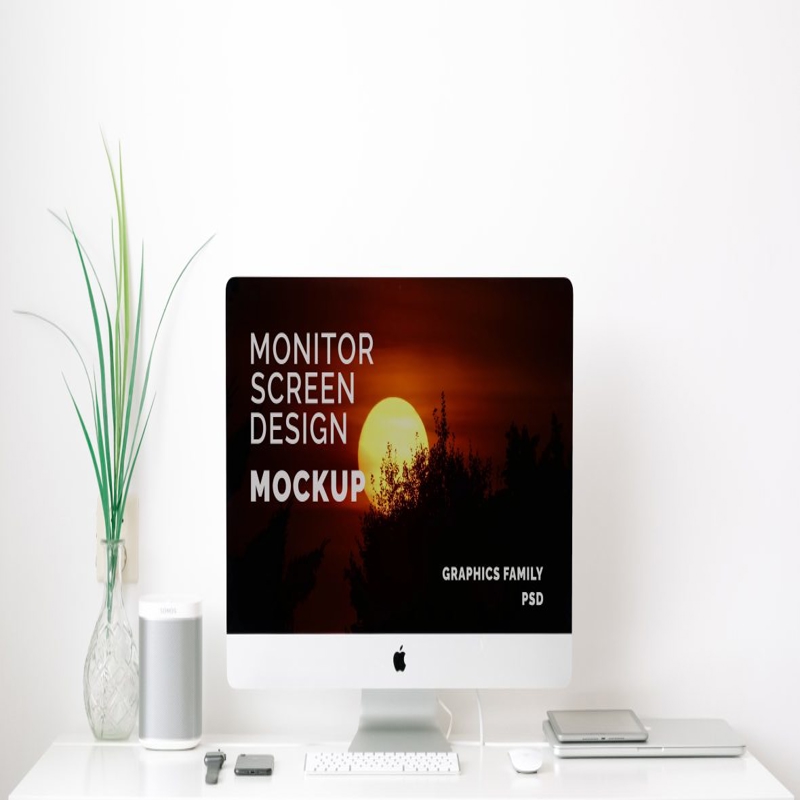 فایل ماکت مینیمال صفحه نمایش آی‌مک - iMac Screen Minimal Mockup