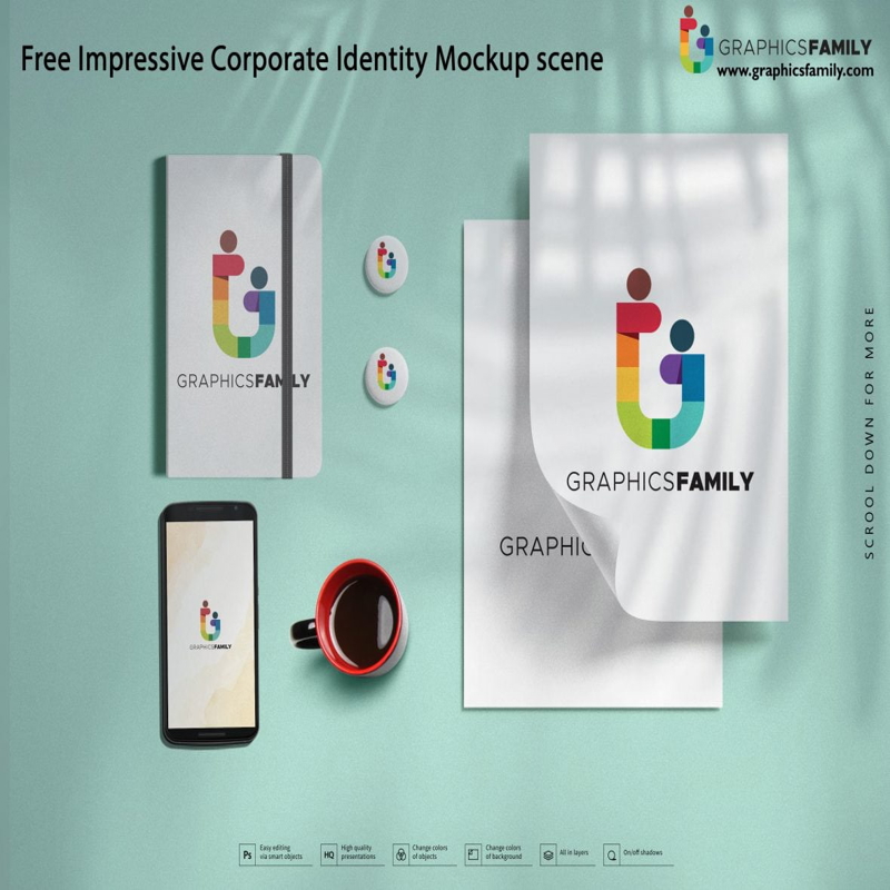 فایل صحنه ماکت هویت سازمانی چشمگیر - Impressive Corporate Identity Mockup scene