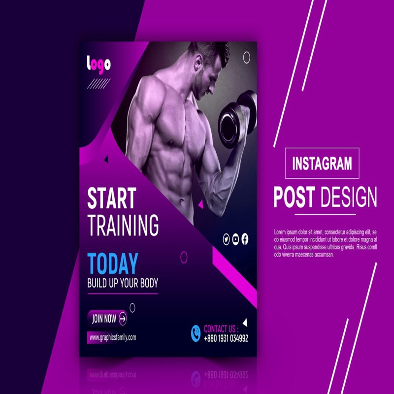 فایل الگوی طراحی پست مدل کسب و کار اینستاگرام تناسب اندام - Instagram Fitness Business Model Post Design Template