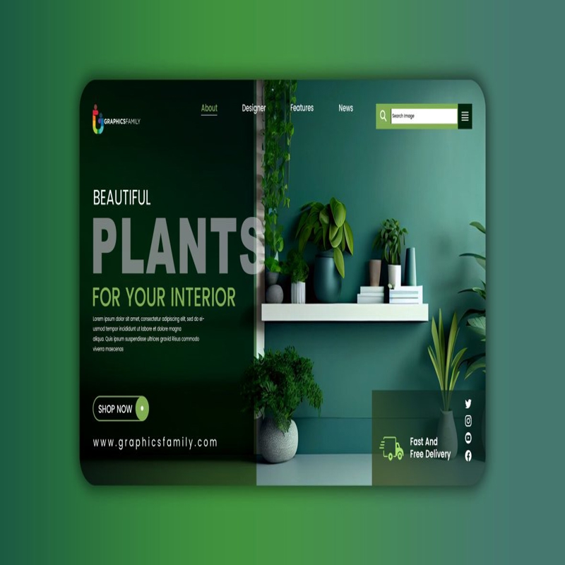 فایل الگوی طراحی بنر گیاهان داخلی - Interior Plants Banner Design Template