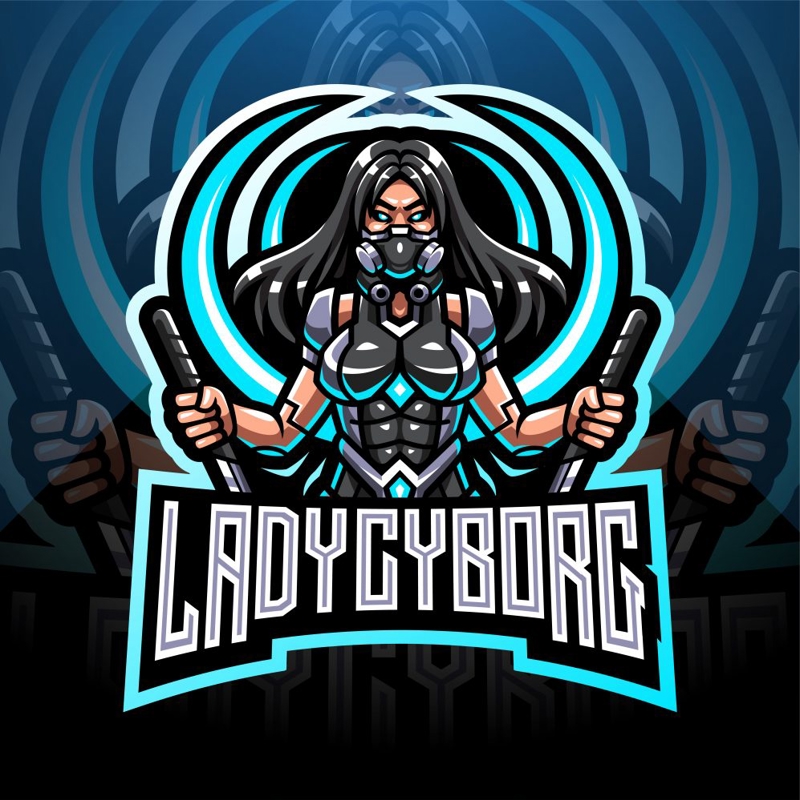 فایل الگوی لوگوی نماد ورزش‌های الکترونیکی لیدی سایبورگ - Lady Cyborg Esports Mascot Logo Template