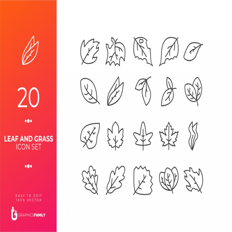 فایل مجموعه آیکون‌های برگ و چمن - Leaf and Grass Icon Set
