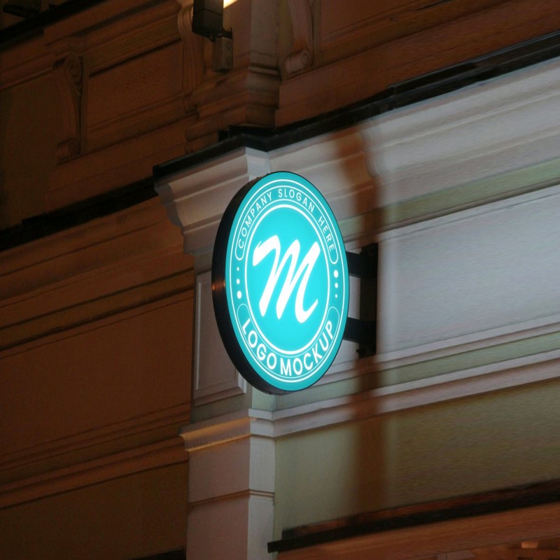 فایل موکاپ لوگو تابلوی روشنایی - Lighted Signage Logo Mockup