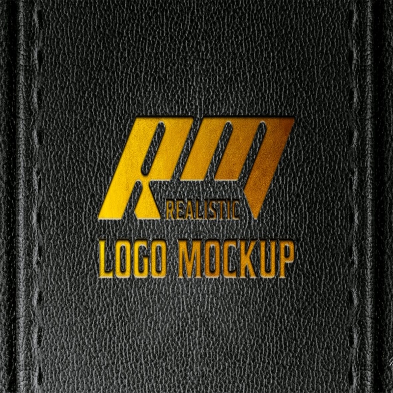 فایل موکاپ لوگو روی چرم دوخته شده مشکی - Logo Mockup on Black Stitched Leather