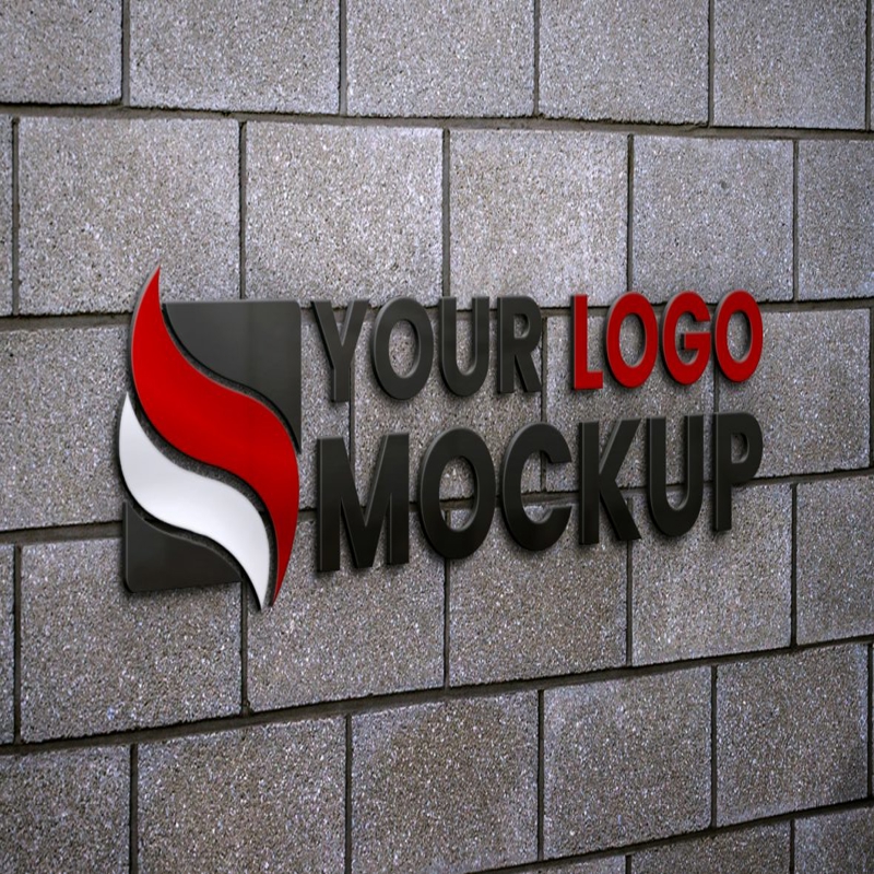 فایل موکاپ لوگو روی دیوار آجری بتنی خاکستری - Logo Mockup on Gray Concrete Wall Bricks