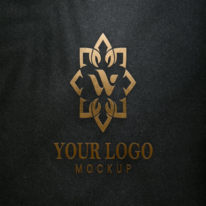 فایل موکاپ لوگو برجسته لوکس روی بافت کاغذ سیاه - Luxury Embossed Logo Mockup on Black Paper Texture