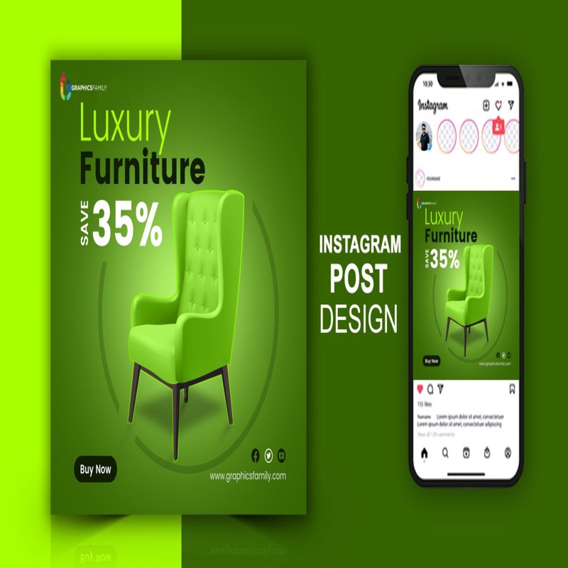 فایل طراحی پست اینستاگرام شبکه‌های اجتماعی مبلمان لوکس - Luxury Furniture Social Media Instagram Post Design