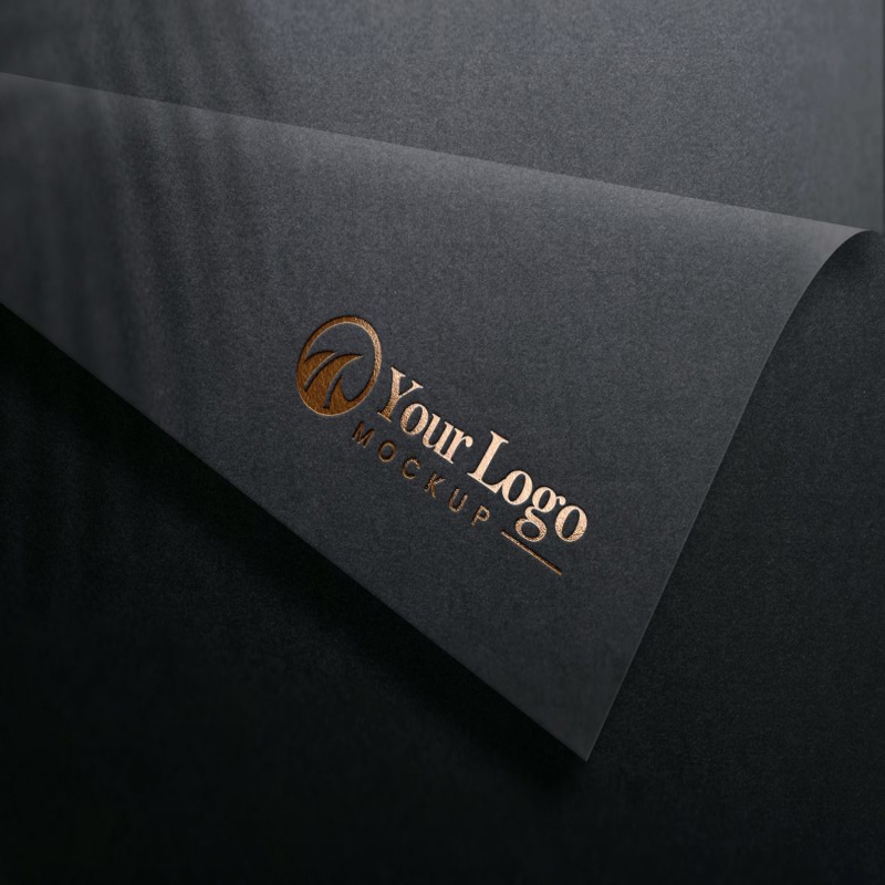 فایل موکاپ لوگوی لوکس طلایی روی کاغذ مشکی - Luxury Gold Logo Mockup on Black Paper Texture