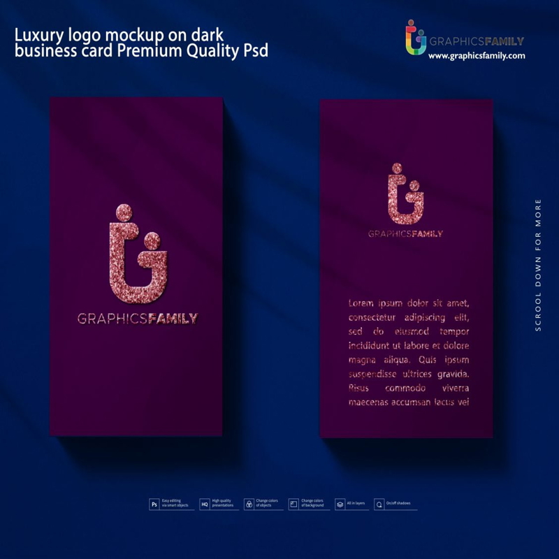 فایل موکاپ لوگو لوکس روی کارت ویزیت تیره با کیفیت عالی و فرمت PSD - Luxury logo mockup on dark business card Premium Quality Psd