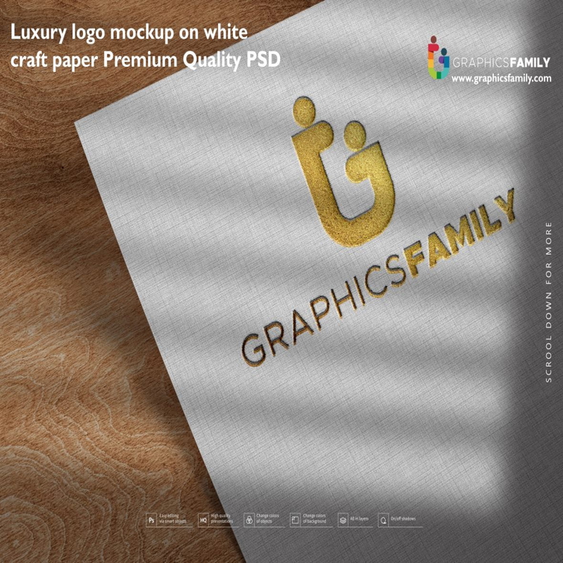 فایل موکاپ لوگوی لوکس روی کاغذ سفید طرحدار با کیفیت عالی (PSD) - Luxury logo mockup on white craft paper Premium Quality Psd