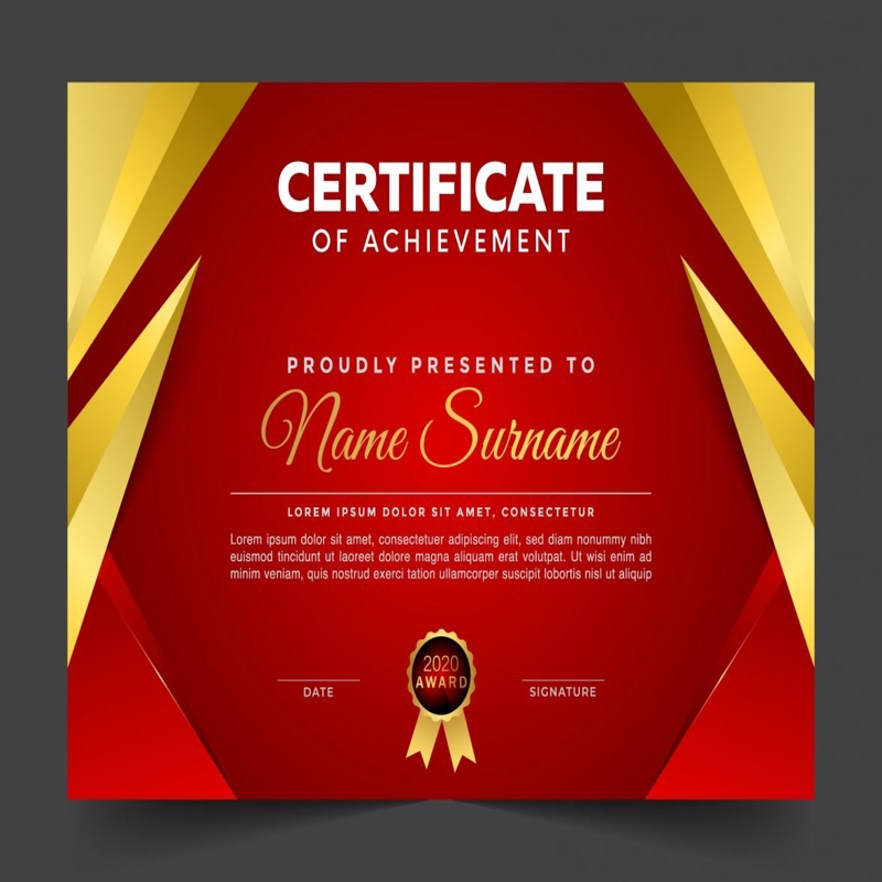 فایل طرح گواهی لوکس قرمز و طلایی - Luxury Red and Gold Certificate Design