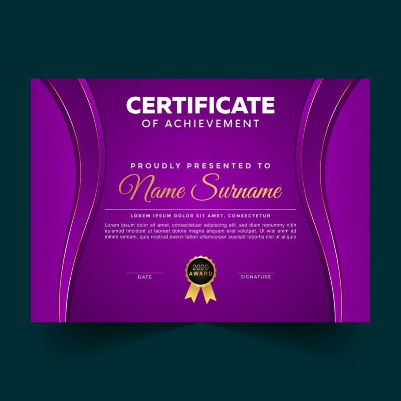 فایل الگوی موفقیت گواهی لوکس ویولت - Luxury Violet Certificate Achievement Template