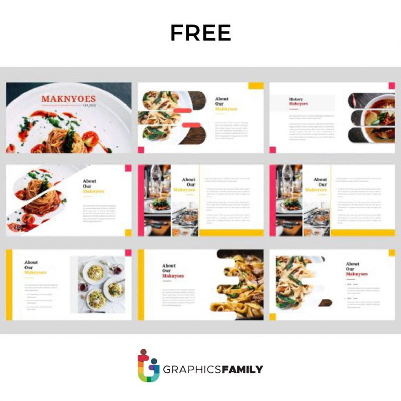 فایل قالب پاورپوینت قابل ویرایش رستوران و غذا Maknyoes - Maknyoes Restaurant and Food Editable PowerPoint Template Presentation
