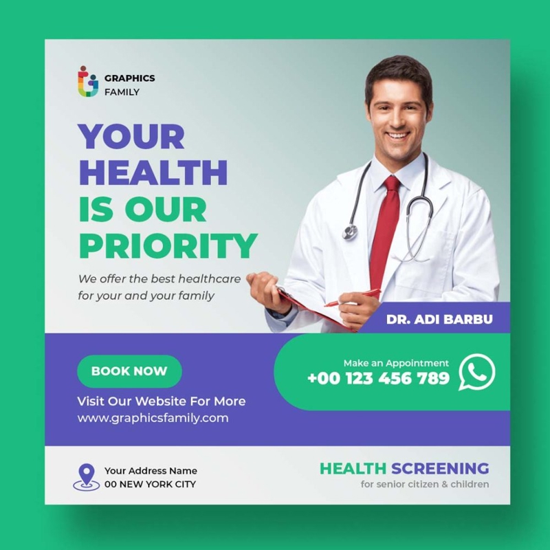 فایل طراحی پست شبکه‌های اجتماعی پزشکی - Medical social media post design