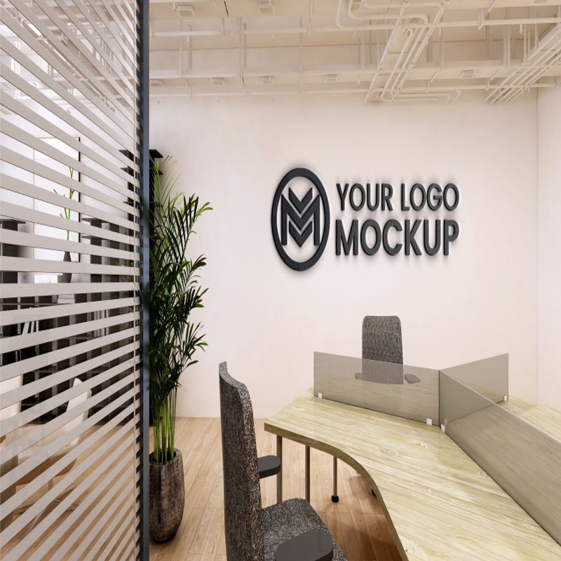 فایل طرح موکاپ لوگوی دیوار دفتر کار اتاق جلسات - Meeting Room Office Wall Logo Mockup Design