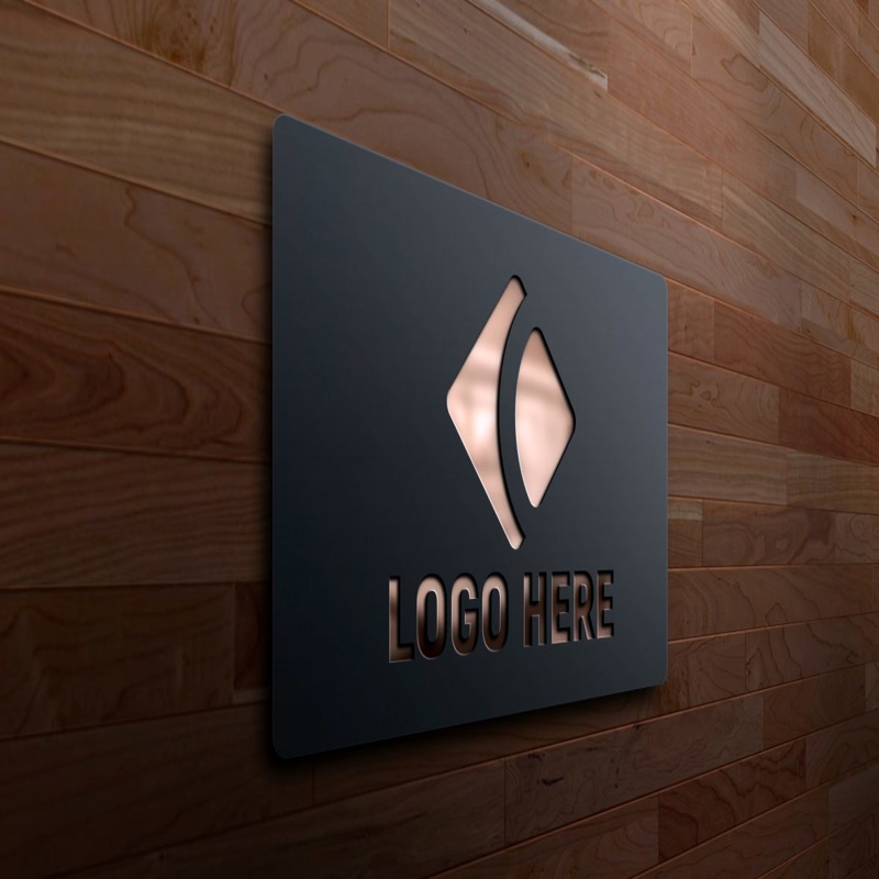 فایل موکاپ لوگو سه بعدی حکاکی شده با فلز روی دیوار چوبی - Metal Engraved 3D Logo Mockup on Wood Wall