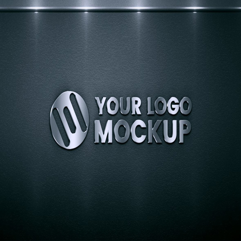 فایل موکاپ لوگو فلزی روی دیوار مشکی - Metal Sign Logo Mockup on Black Wall