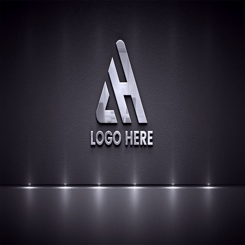 فایل موکاپ لوگوی فلزی روی دیوار تیره - Metallic Logo Mockup on Dark Wall