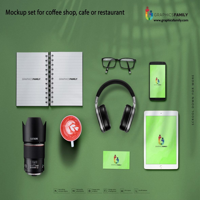 فایل مجموعه ماکت برای کافی‌شاپ، کافه یا رستوران - Mockup set for coffee shop, cafe or restaurant
