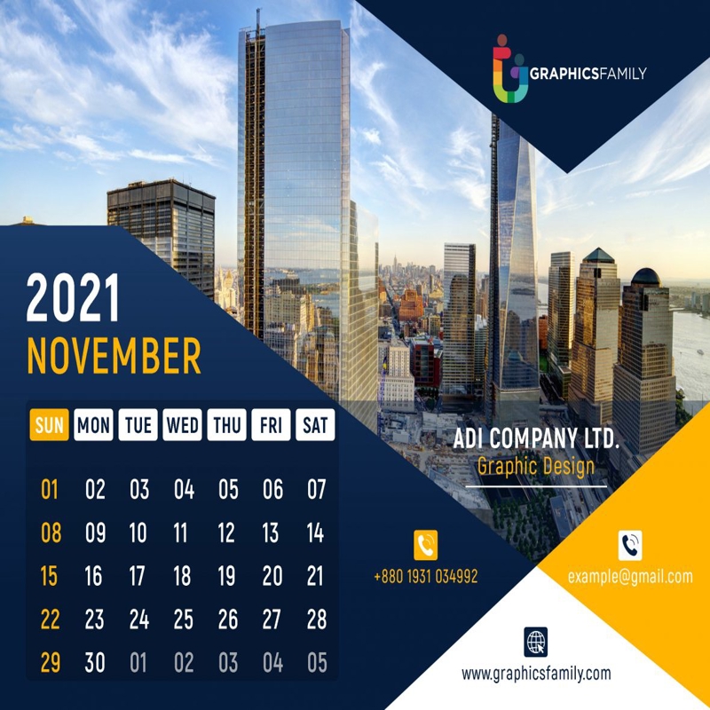 فایل طرح PSD تقویم مدرن ۲۰۲۱ - Modern 2021 Calendar Design PSD