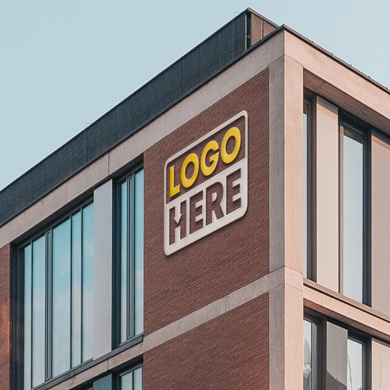 فایل موکاپ لوگوی ساختمان آجری مدرن - Modern brick building logo mockup