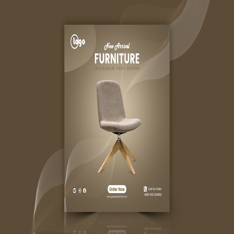 فایل طراحی پست‌های حرفه‌ای شبکه‌های اجتماعی با مبلمان مدرن - Modern Furniture Professional Social Media Post Design
