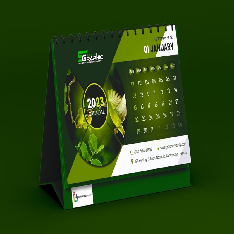 فایل طراحی تقویم رومیزی مدرن سبز ۲۰۲۳ - Modern Green Desk Calendar Design 2023