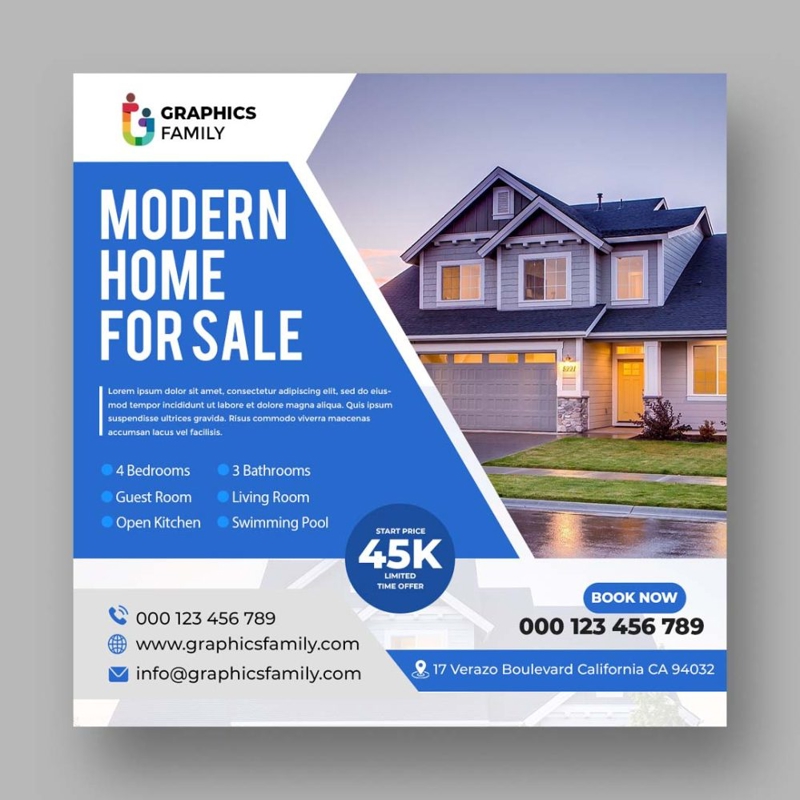 فایل الگوی طراحی پست رسانه اجتماعی املاک و مستغلات مدرن - Modern Real Estate Social Media Post Design Template