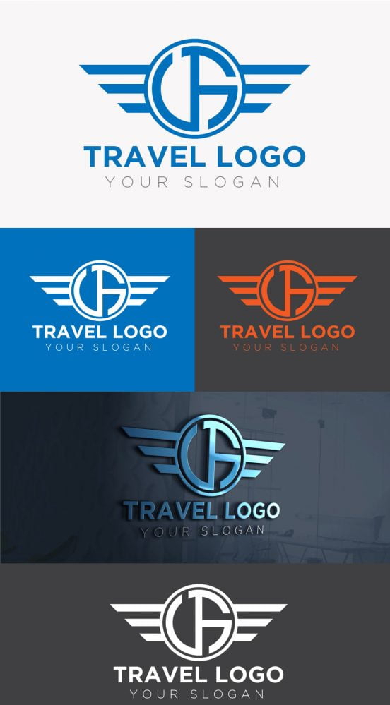 فایل طراحی لوگوی مسافرتی مدرن به سبک فلت در هوش مصنوعی - Modern Travel Logo Design in Flat Style ai