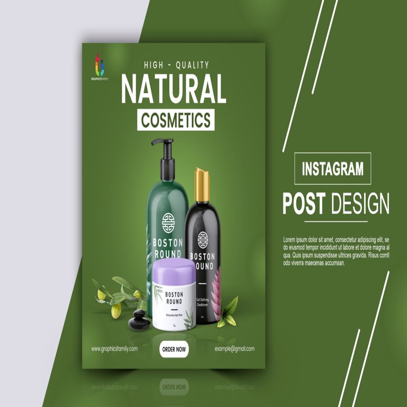 فایل طراحی پست اینستاگرام محصولات آرایشی طبیعی - Natural Cosmetics Product Instagram Post Design