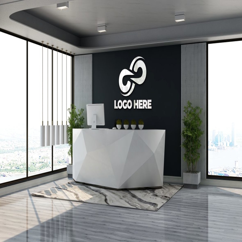 فایل موکاپ لوگو دیوار پذیرش دفتر - Office Reception Wall Logo Mockup