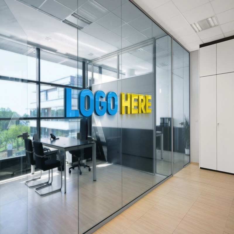فایل موکاپ لوگو پنجره فضای اداری - Office Space Window Logo Mockup
