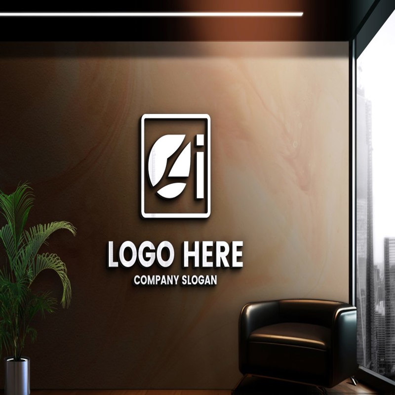فایل موکاپ لوگو سه بعدی دیوار اداری - Office Wall 3D Logo Mockup