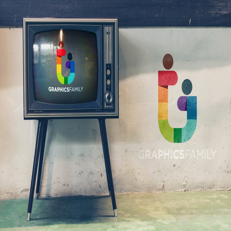 فایل موکاپ لوگوی تلویزیون قدیمی با مشکل قطعی برق - Old TV Glitch Logo Mockup