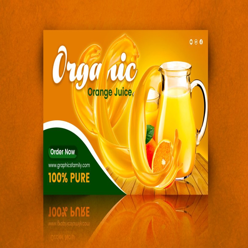 فایل پست اینستاگرام و بنر وب آب پرتقال - Orange Juice Instagram Post and Web Banner