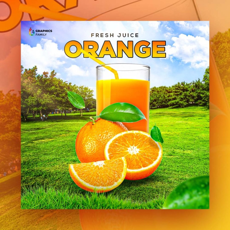 فایل الگوی طراحی پست رسانه اجتماعی آب پرتقال - Orange Juice Social Media Post Design Template